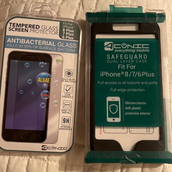 NIB 2pc set ACONIC Safeguard Dual Layer Case/Antibacterial Glass. iPhone 8/7/6 + - Picture 1 of 4